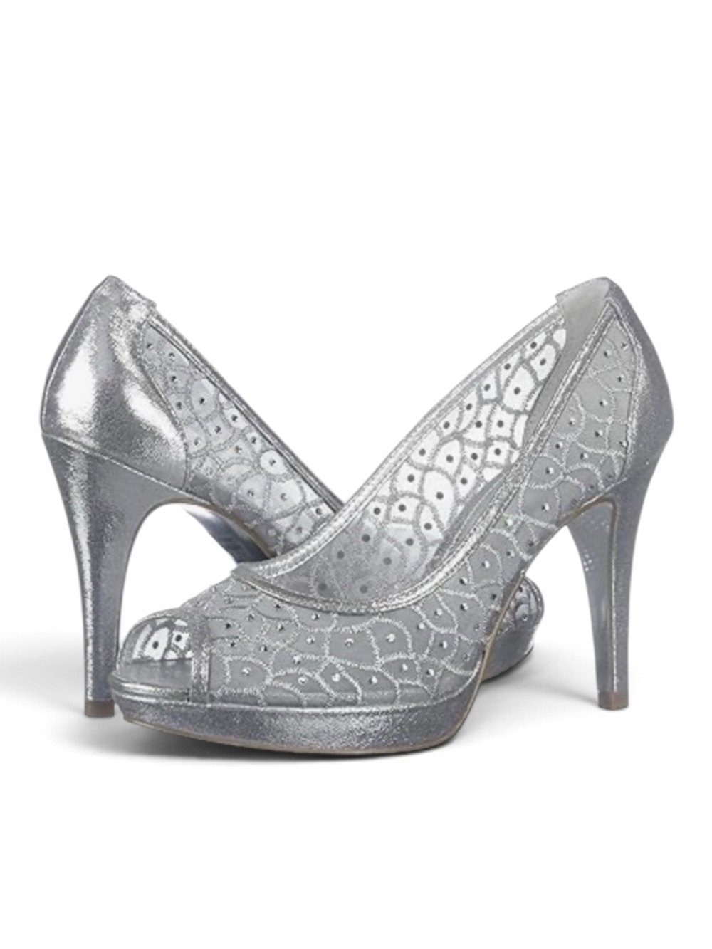 ADRIANNA PAPELL Foxy Silver Sterling Pumps Formal Women's Shoes Size 11M…